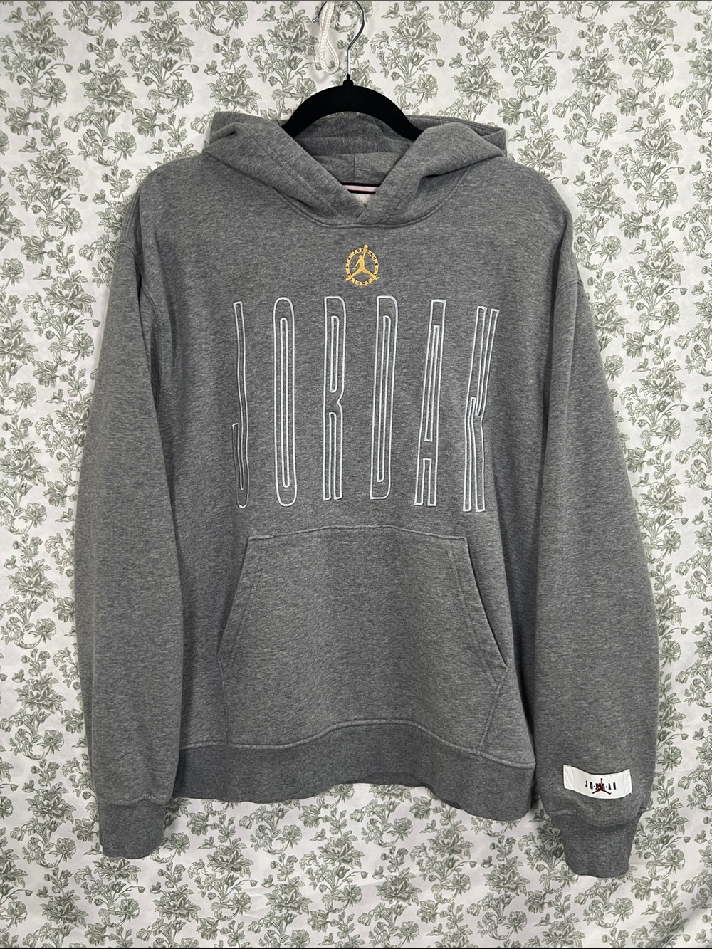 Jordan Gray Pullover Hoodie with Gold Logo